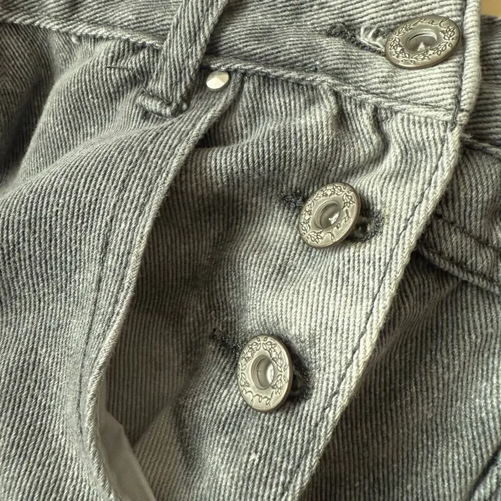 POL overall skirt distressed gray denim ripped torn mini jean overalls S small - Picture 6 of 16